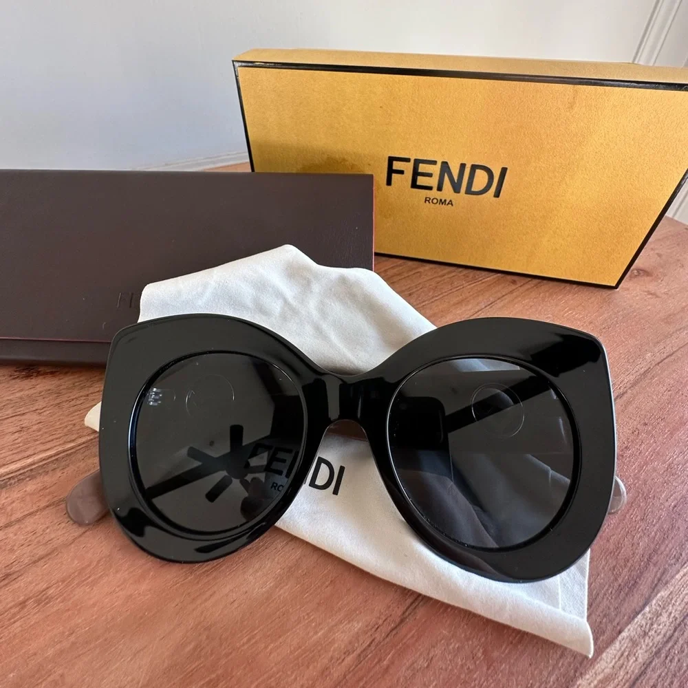 FENDI Black Frame Brown Leg Sunglasses - Picture 10 of 11